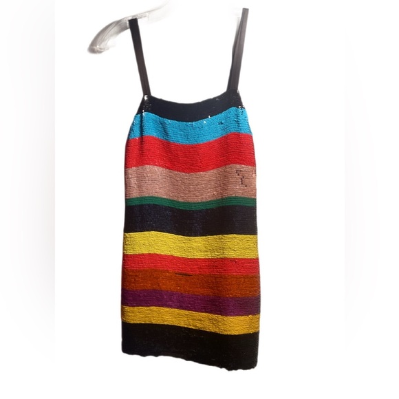 Alice + Olivia Bridget Square Neck Stripe Sleeveless Shift Sequin Stripe Dress 0 - Picture 4 of 5